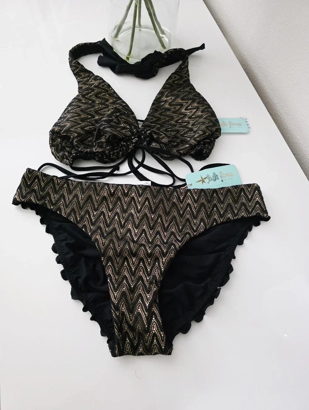 LULI FAMA🥂 Buzzing Cross Halter Top & Bottom SIZE XL